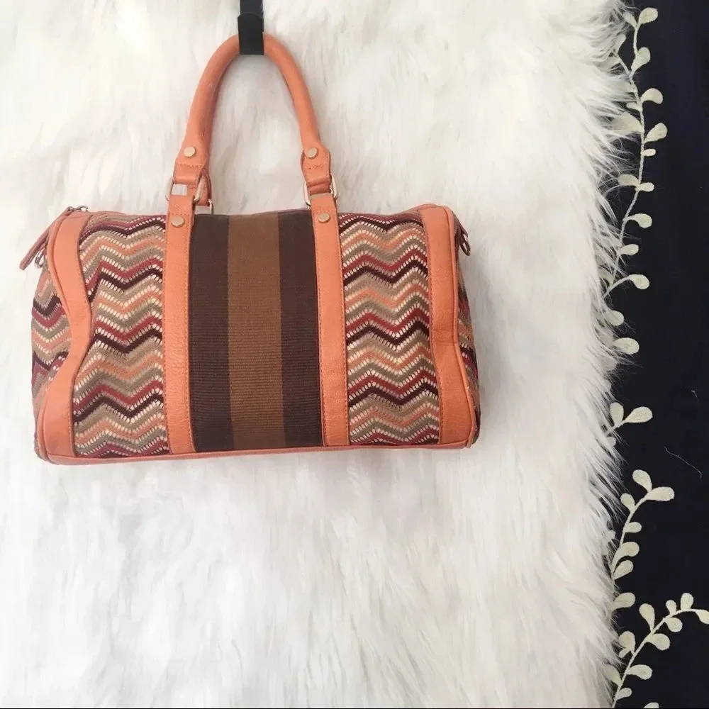 Street Level Orange Chevron Crochet Stripe Tote Bag